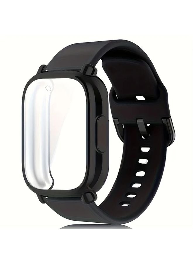 Black Silicone Strap with Case for Xiaomi Redmi Watch 5 Active Full Cover Screen TPU Soft Shell - Image 1